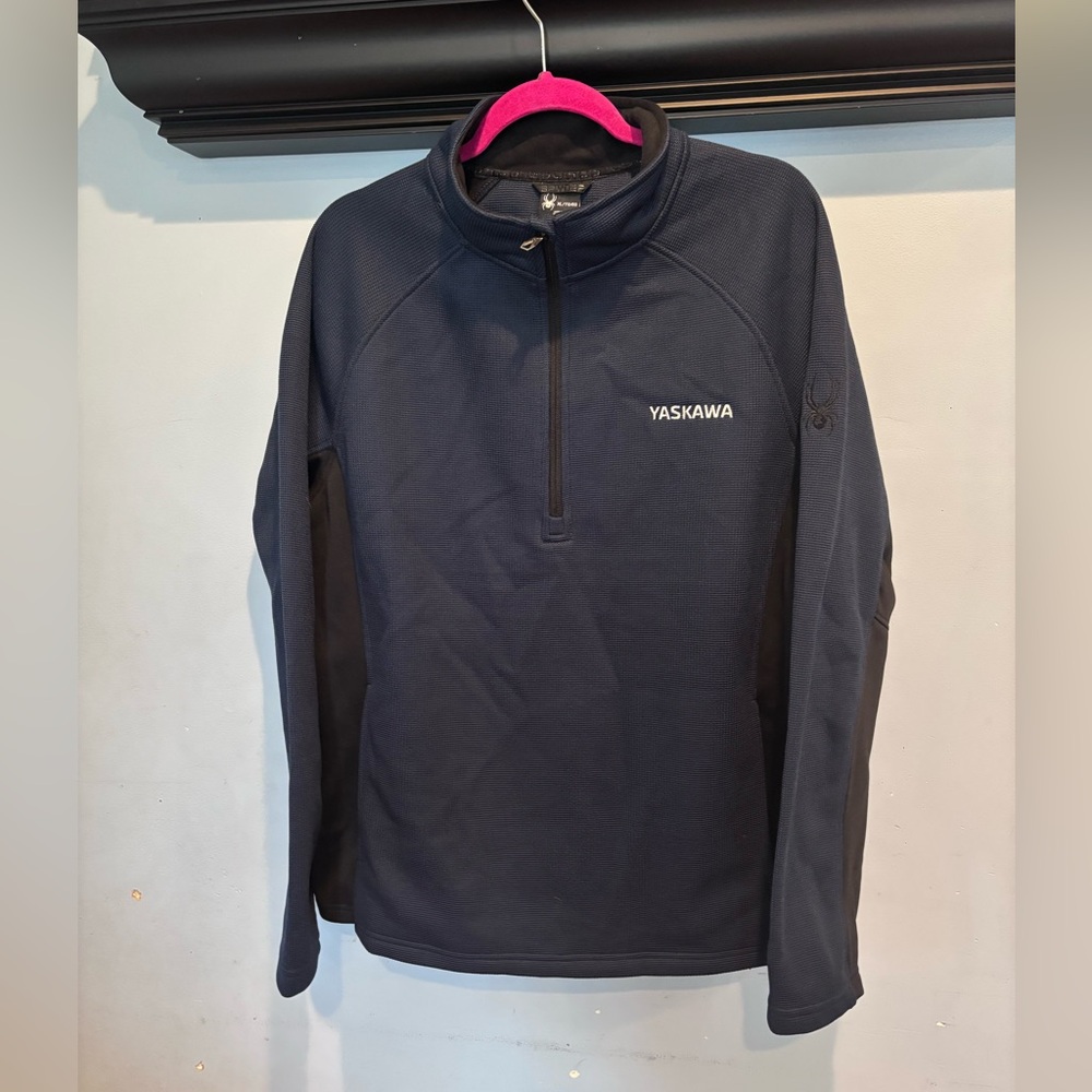Spyder Men's 1/4 Zip Pullover Black/Blue Yaskawa Logo